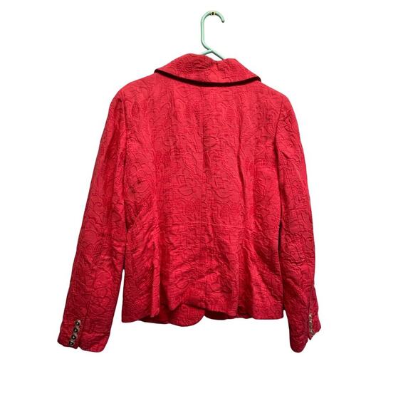 Anne Klein Red Textured Floral Blazer Jacket Women’s Size 10 100% Cotton - Picture 6 of 8